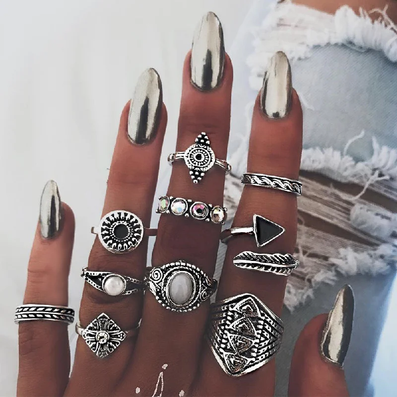 Ladies gemstone rings-Fashion Plating Arrow Eyes Geometric Dripping Oil Ring 10-piece Set