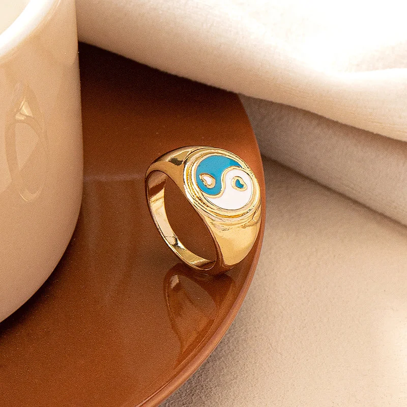 Ladies promise rings-Retro Tai Chi Heart Shape Alloy Plating Gold Plated Women's Rings