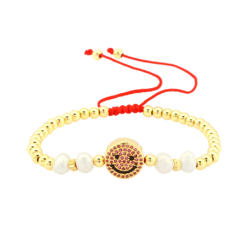 Ladies infinity bangles-Vintage Style Simple Style Smiley Face Copper Beaded Plating Inlay Zircon 18k Gold Plated Bracelets