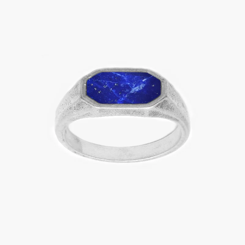 Ladies contemporary rings-Octagon Signet Ring With Lapis Lazuli Stone