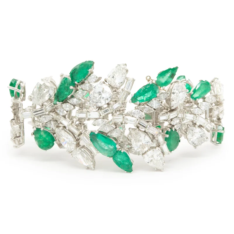 Ladies double bangles-Cartier Platinum Vintage Diamond and Emerald Bracelet