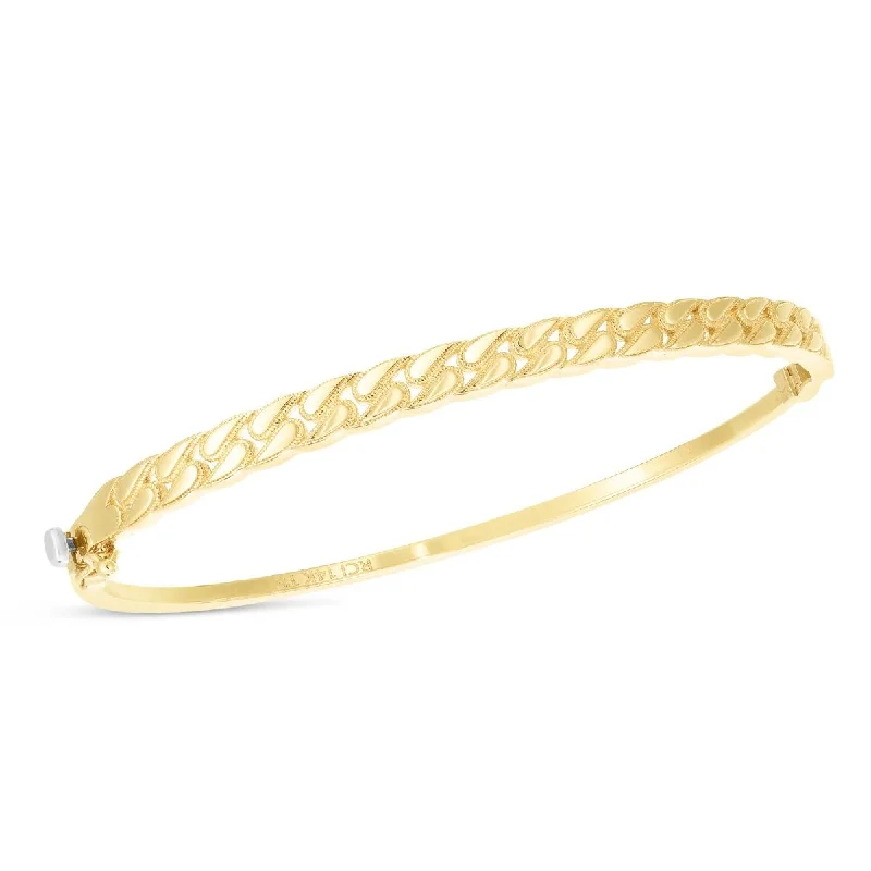 Ladies bridal bracelets-Cuban Fixed Link Hinged Bangle Bracelet