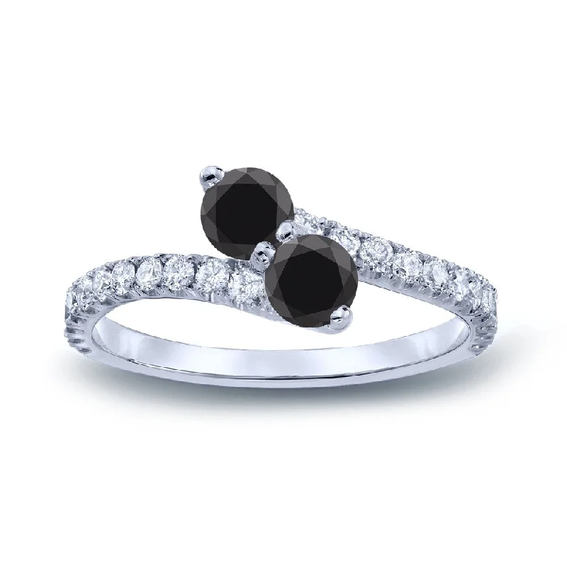 Ladies platinum engagement rings-Auriya Round 2-Stone Black Diamond Engagement Ring 1/2ct TDW 14k Gold