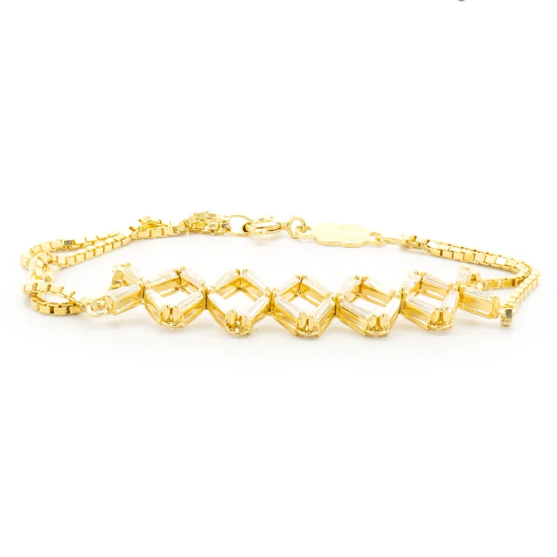 Ladies engraved bangles-14k Yellow Gold Tapered Baguette Diamond X Link Bracelet