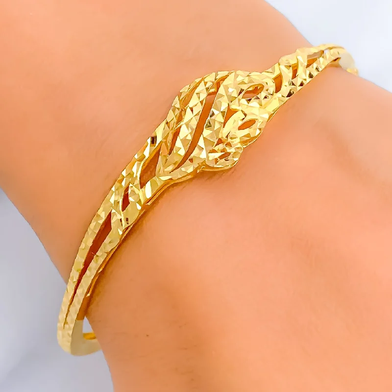 Ladies infinity bracelets with charms-Distinctive Embellished 22k Gold Wavy Bangle Bracelet