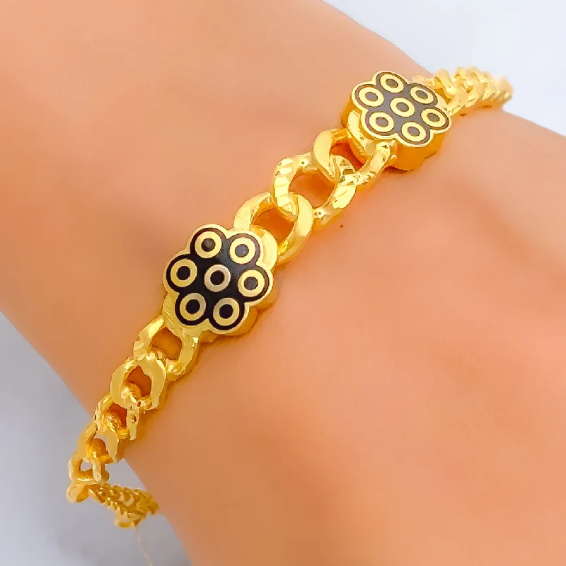 Ladies gold diamond bracelets-Graceful Hanging Floral 21K Gold Flexi Bangle Bracelet