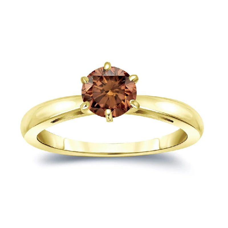 Ladies solitaire engagement rings-Auriya 14k Gold 3/4ctw Solitaire Brown Diamond Engagement Ring 6-Prong