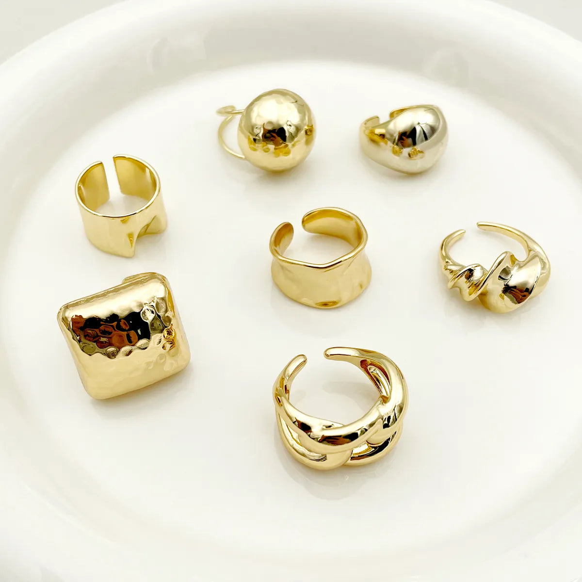 Ladies double-band rings-Simple Style Irregular Copper Gold Plated Open Rings In Bulk