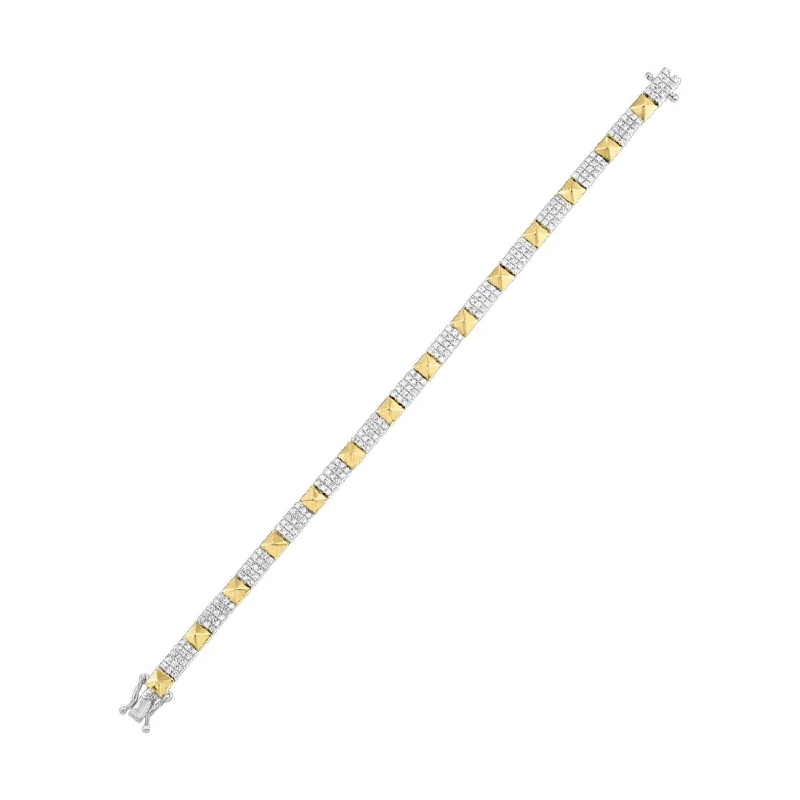 Ladies adjustable bracelets-Geometric Two Tone Yellow and White Gold Diamond Cluster Tennis Bracelet, 2.0 cttw