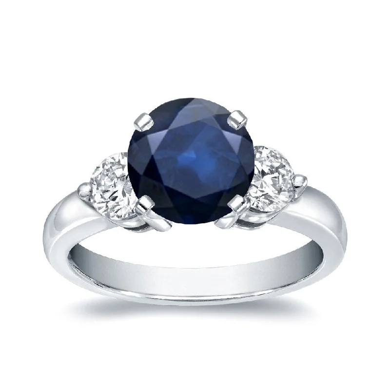 Ladies modern engagement rings-Auriya 3-Stone 1 1/4ct Round Sapphire and 3/4cttw Diamond Engagement Ring 14k White Gold