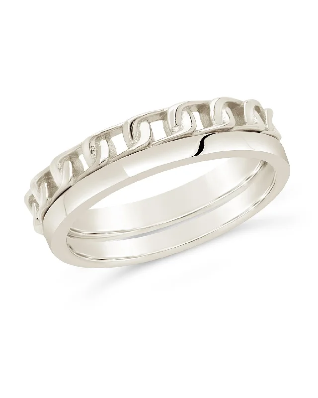 Ladies gold eternity rings-Sterling Silver Everyday Chain Stacking Ring Set