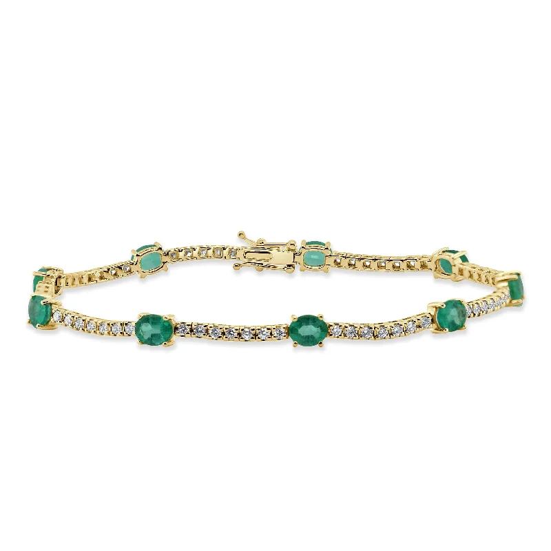 Ladies silver charm bangles-14K Gold Diamond & Emerald Station Tennis Bracelet