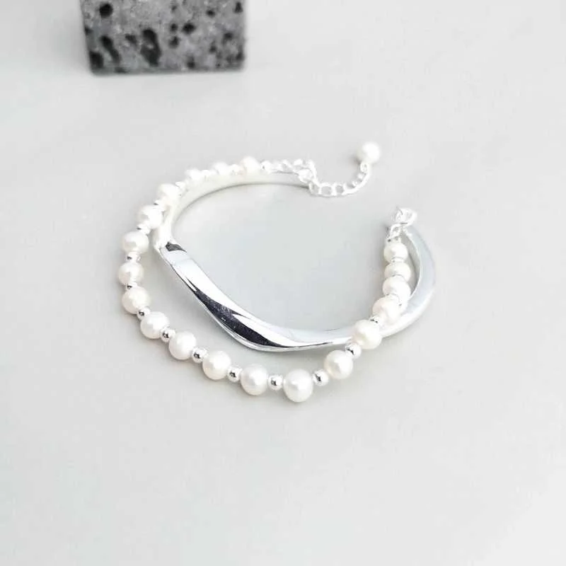 Ladies cuff bracelets-Deaded Pearl Bracelet with Silver Chain