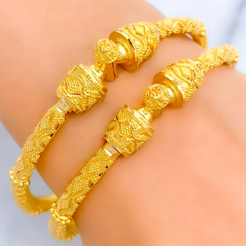 Ladies tennis bracelets-Regal Geometric Beaded 22k Gold Pipe Bangles