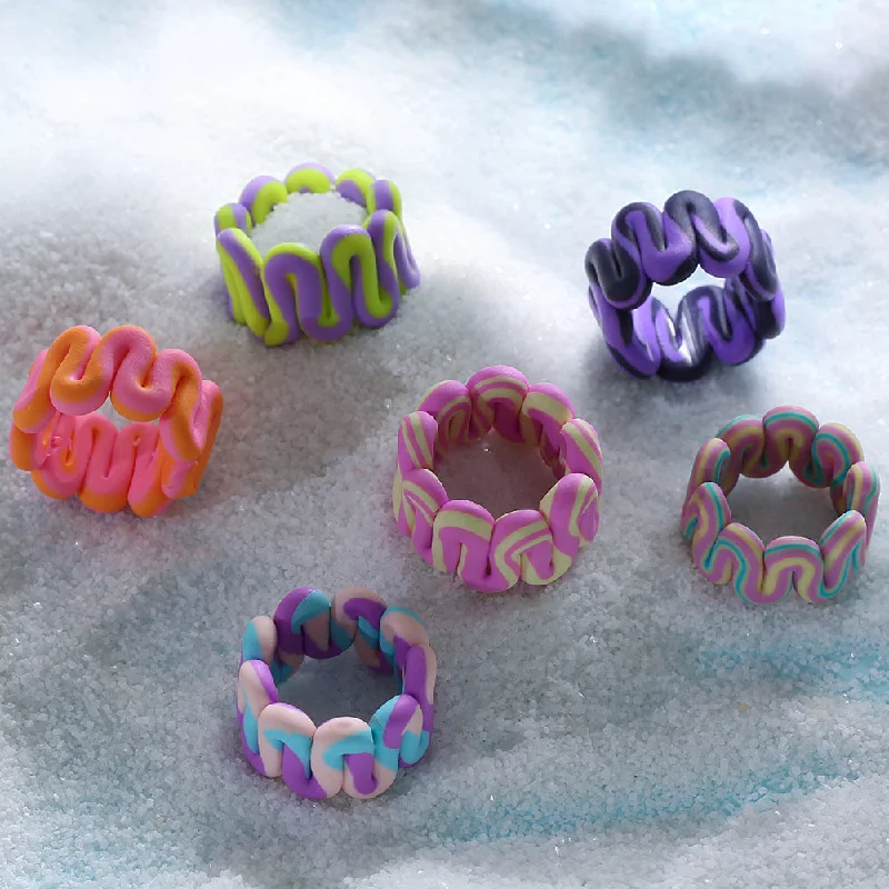 Ladies flower design rings-Wholesale Jewelry Simple Style Classic Style Color Block Clay Rings