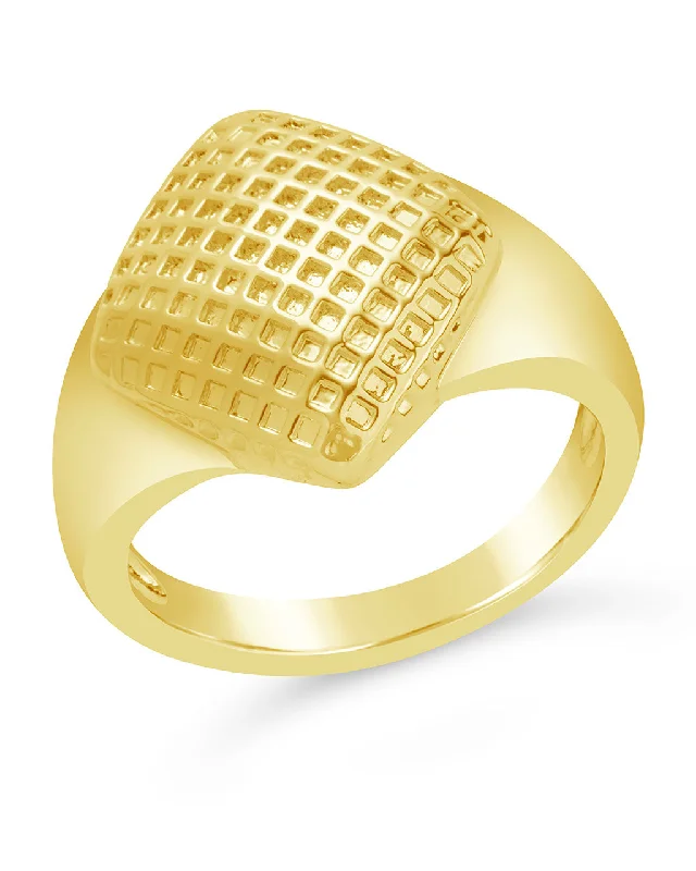 Ladies engagement ring sets-Aldari Textured Signet Ring