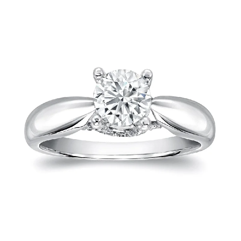 Ladies stackable engagement rings-Auriya 1 carat TW Round Solitaire Diamond Engagement Ring 14k White Gold