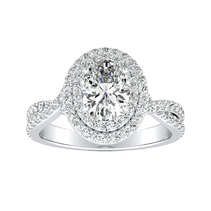 Ladies modern engagement rings-Oval-cut Double Halo Diamond Engagement Ring 9/10cttw Platinum by Auriya