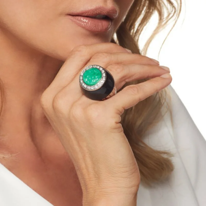 Ladies adjustable gemstone rings-Jade Center Ring