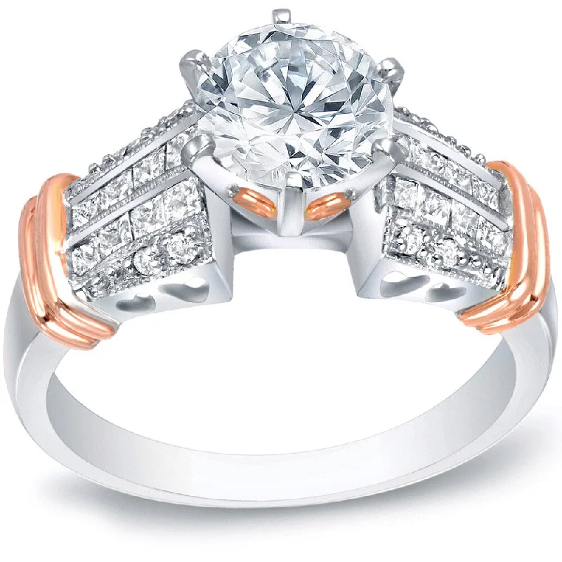 Ladies platinum diamond engagement rings-Auriya Unique 1 3/5ct TDW Certified Diamond Engagement Ring 14k Two-tone Rose Gold