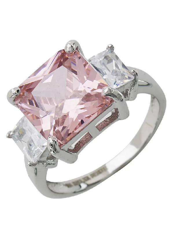 Ladies cocktail rings-Sterling Silver Pink CZ Cocktail Ring