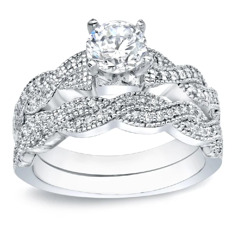 Ladies classic engagement rings-Auriya Platinum 1ct TDW Certified Round-cut Diamond Engagement Ring Bridal Set