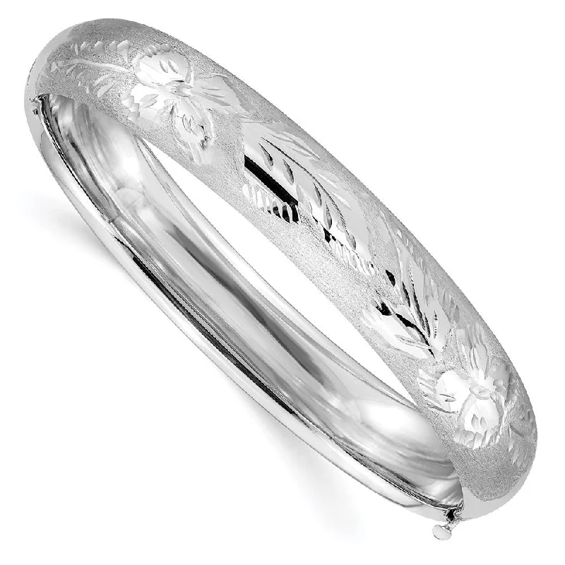 Ladies thick bangles-14k White Gold 10mm 7/16 Florentine Engraved Hinged Bangle Bracelet, 7"