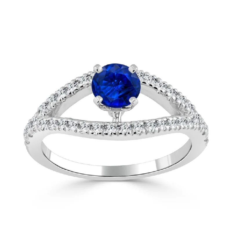 Ladies double halo engagement rings-14k Gold Modern Split-Shank 2/5ct Blue Sapphire and 1/3ct TDW Diamond Engagement Ring by Auriya