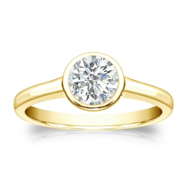 Ladies antique-style engagement rings-Auriya 18k Gold 1/2 carat TW Bezel-set Solitaire Diamond Engagement Ring