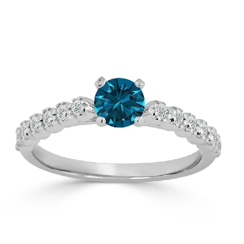 Ladies gemstone solitaire engagement rings-Auriya 3/5ctw Blue Diamond Engagement Ring 14K Gold