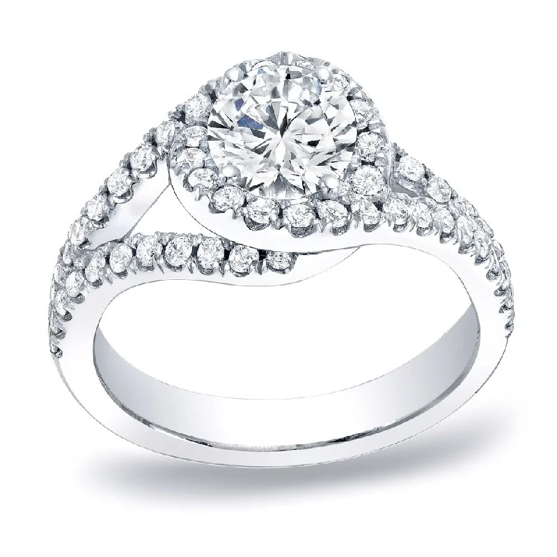 Ladies vintage engagement rings-Auriya Platinum 1 1/4ct TDW Round Diamond Halo Engagement Ring (H-I, SI1-SI2)