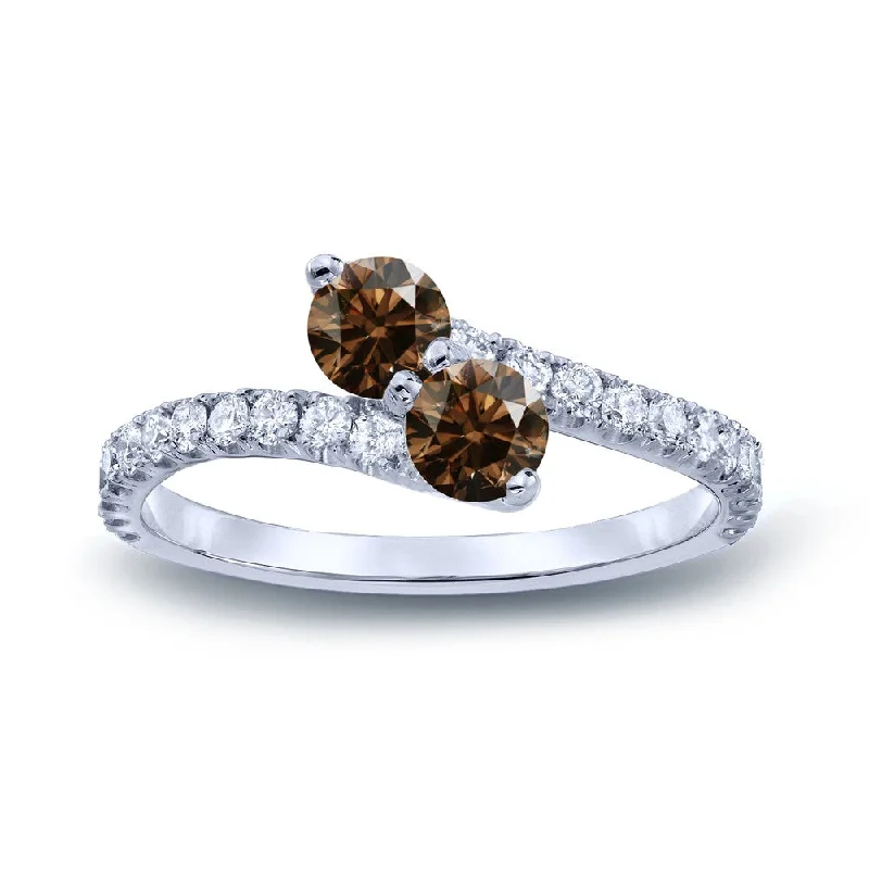 Ladies rustic engagement rings-Auriya Round 2-Stone Brown Diamond Engagement Ring 1/2ct TDW 14k Gold