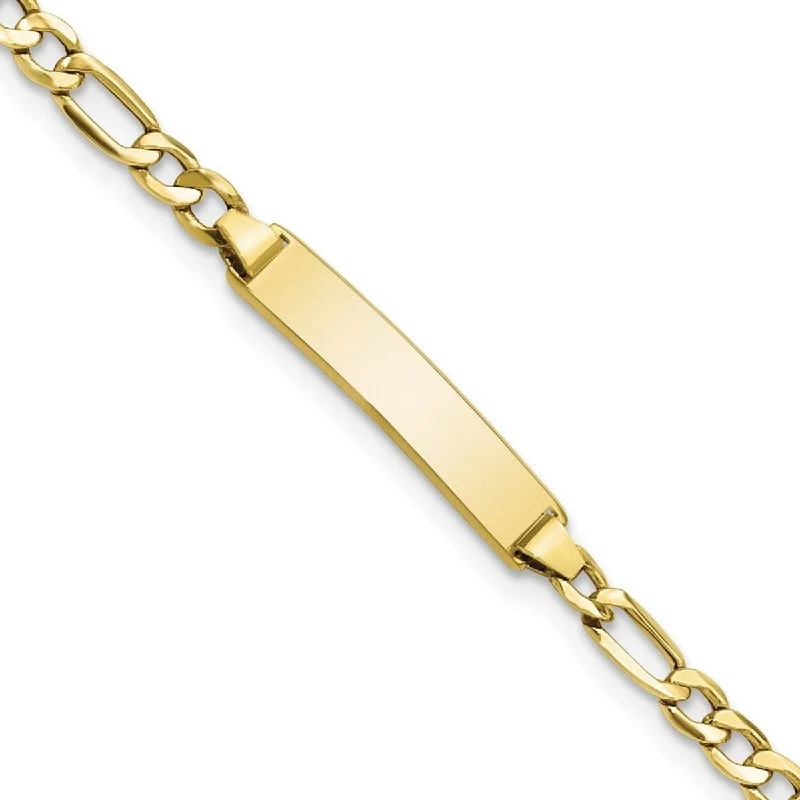 Ladies sapphire bracelets-Curata 4.44mm 10k Yellow Gold ngravable Semi solid Figaro Link ID Bracelet