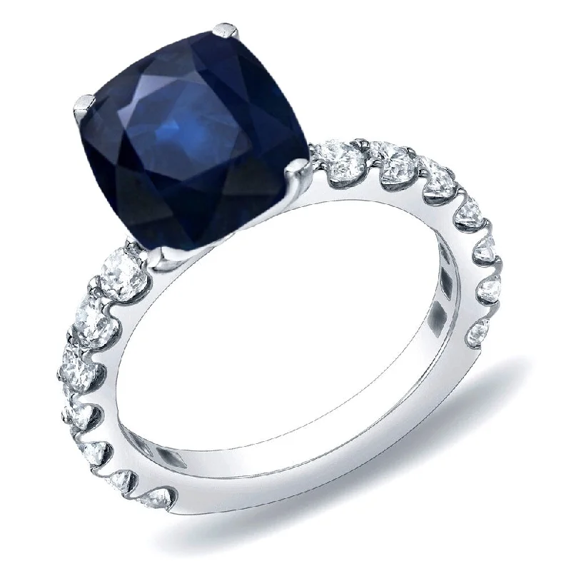 Ladies three-stone engagement rings-Auriya Cushion-Cut 1 1/2ct Sapphire and 1cttw Diamond Engagement Ring 14k Gold