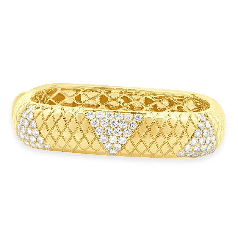 Ladies crystal bracelets-14 Karat Yellow Gold Snake Skin Textured Diamond Squared Bangle Bracelet