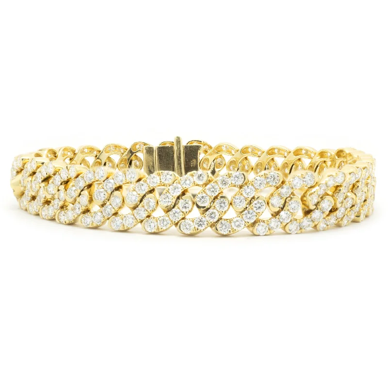 Ladies beaded bracelets-18 Karat Yellow Gold Diamond Cuban Link Bracelet