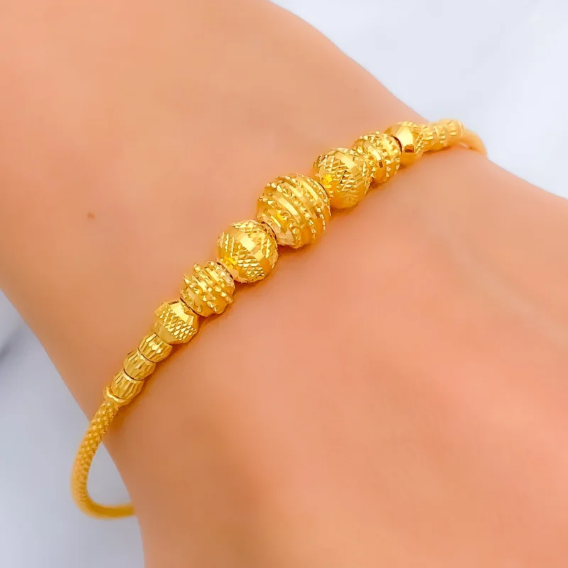 Ladies adjustable bangles-Graceful Striped 22k Gold Bangle Bracelet