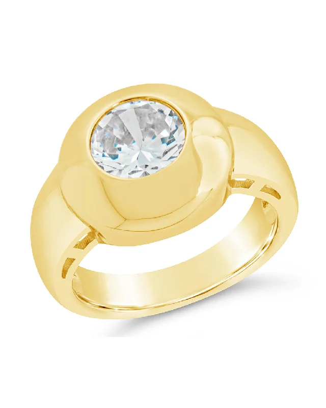 Ladies birthstone rings-Zora CZ Dome Signet Ring