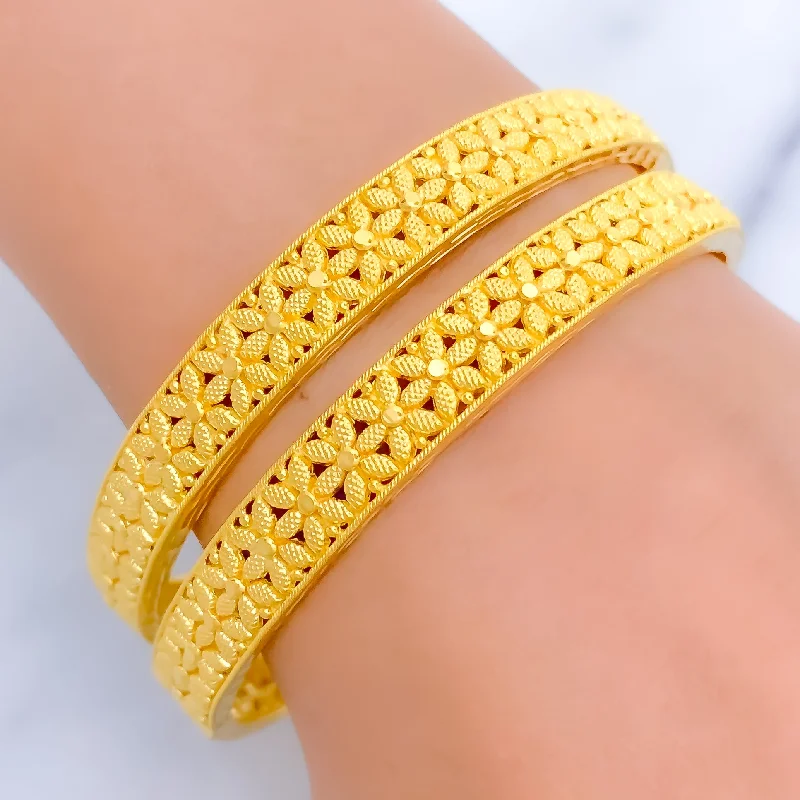 Ladies bangles-Exclusive Floral Line 22k Gold Bangles