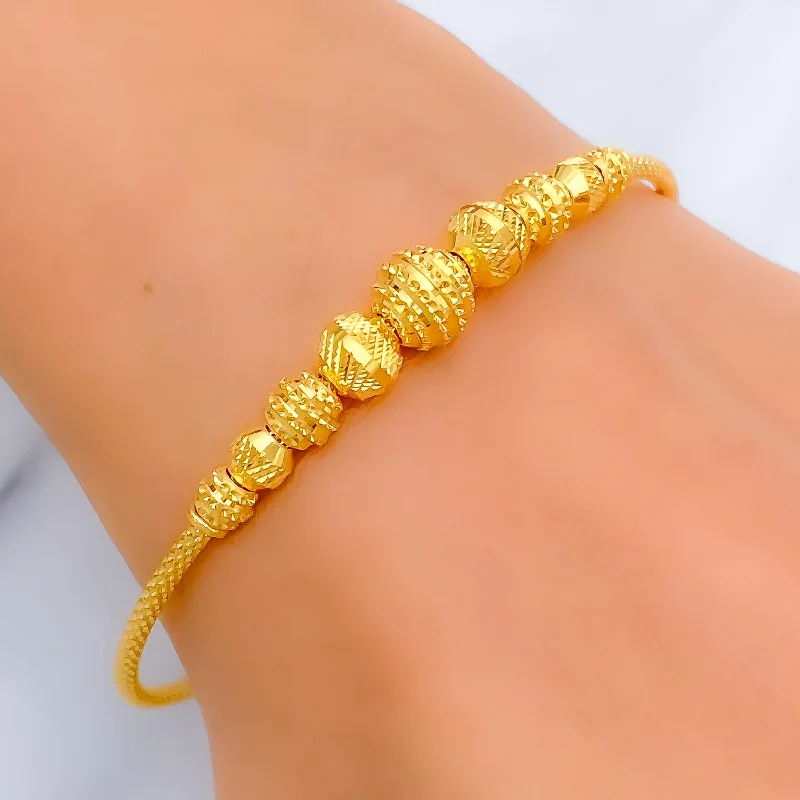 Ladies minimalistic bangles-Reflective Striped 22k Gold Bangle Bracelet