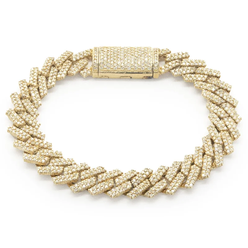 Ladies delicate bangle bracelets-14 Karat Yellow Gold Pave Diamond Miami Cuban Link Bracelet