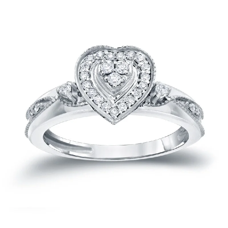 Ladies stackable engagement rings-Auriya Heart Shaped Round Diamond Halo Engagement Ring 1/5cttw 14k Gold