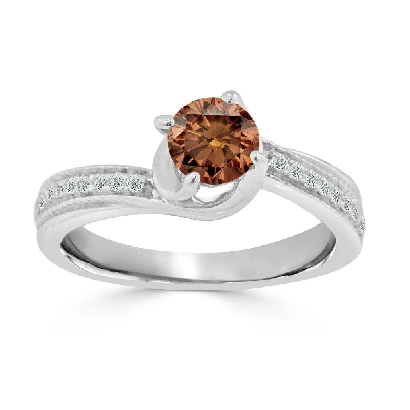 Ladies engagement rings with side stones-Auriya 3/4ct TDW Round Solitaire Swirl Brown Diamond Engagement Ring 14K Gold