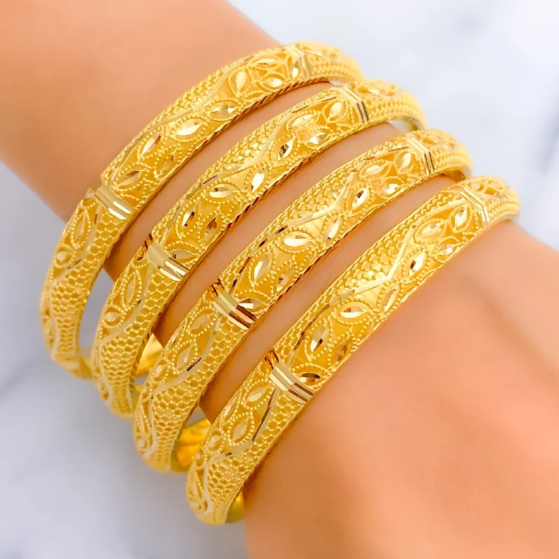 Ladies luxury bangle bracelets-Sophisticated Royal 21k Gold Netted Bangles