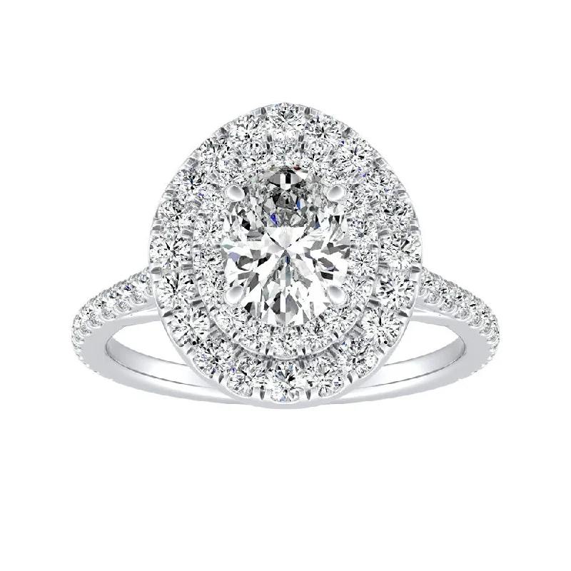 Ladies yellow gold engagement rings-Auriya Platinum 1 1/4ctw Double Halo Oval Diamond Engagement Ring (H-I, SI1-SI2)