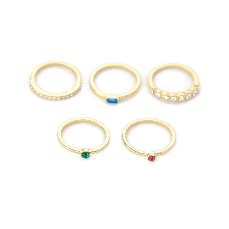 Ladies multi-stone rings-5 Piece Set Simple Style Geometric Alloy Titanium Steel Inlay Artificial Gemstones Women's Rings