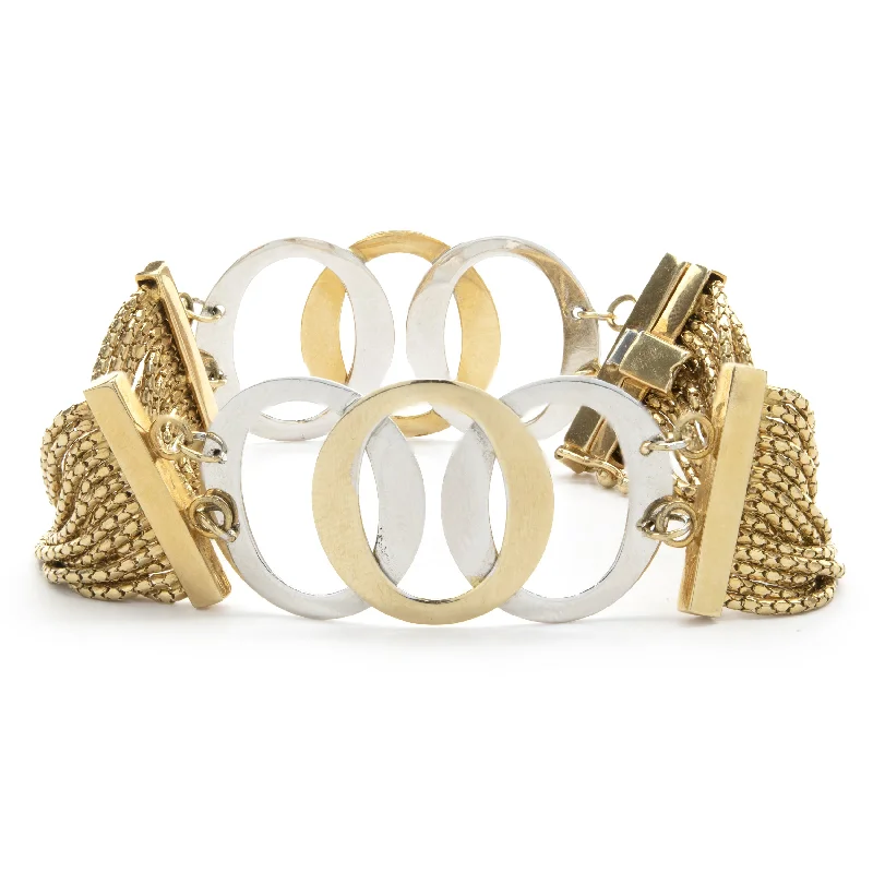 Ladies gemstone cuff bracelets-14 Karat Yellow and White Gold Mesh Oval Link Bracelet