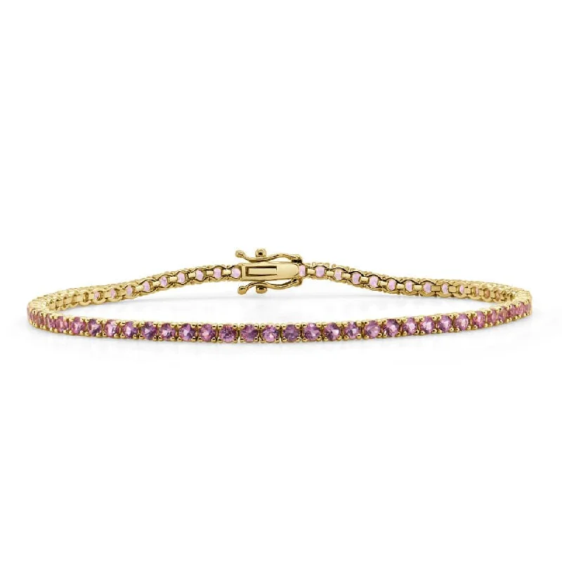 Ladies bangles with charms-14k Gold & Pink Sapphire Tennis Bracelet