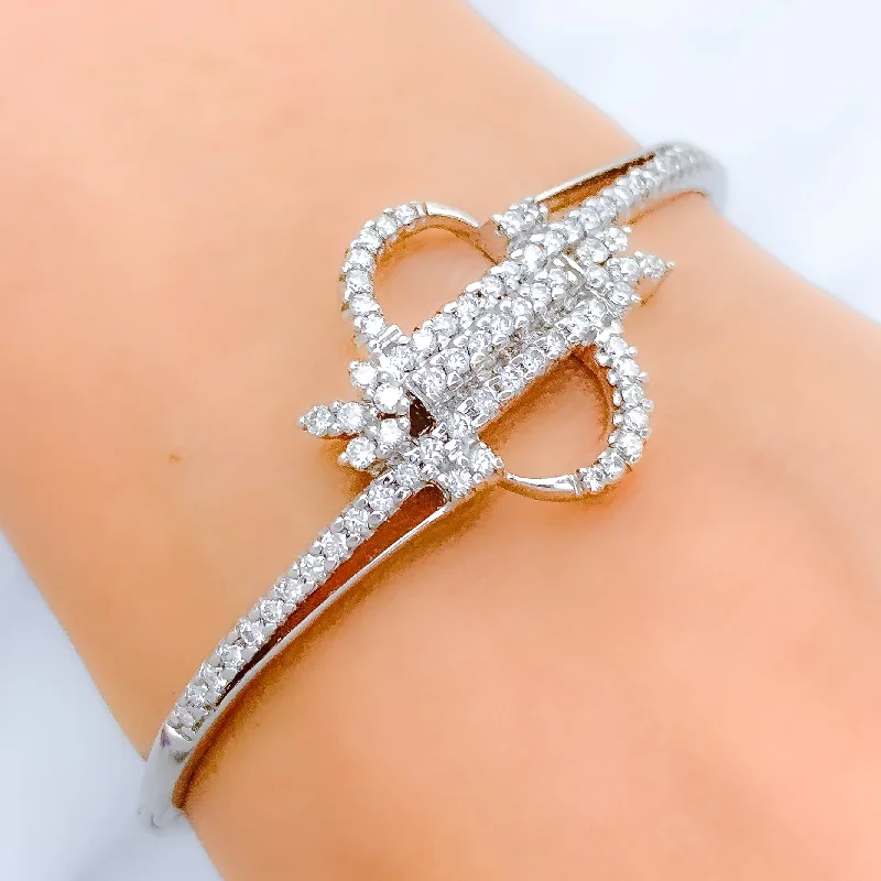 Ladies silver cuff bracelets-Hoop Design Diamond + 18k Gold Bangle Bracelet