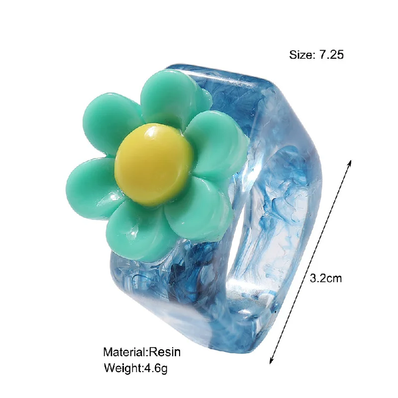 Ladies platinum diamond rings-Cute Flower Resin Ring Wholesale Jewelry Gooddiy